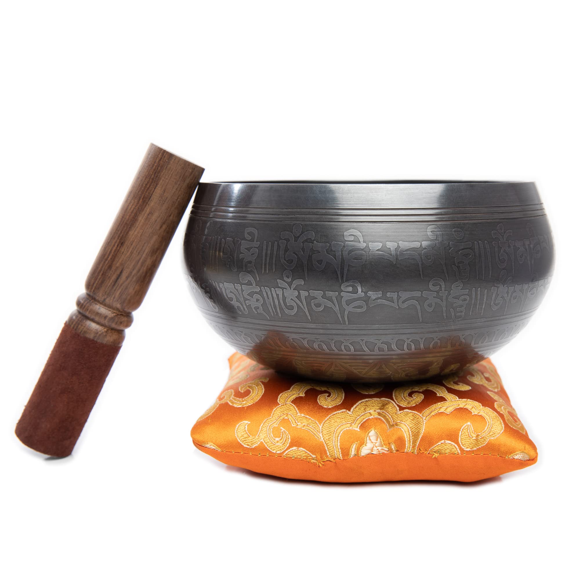 Tibetan Singing Bowl Set - Easy To Play Authentic Handcrafted For Meditation Sound Chakra Yoga Healing 4 Inches By Himalayan Bazaar (Black & Orange)