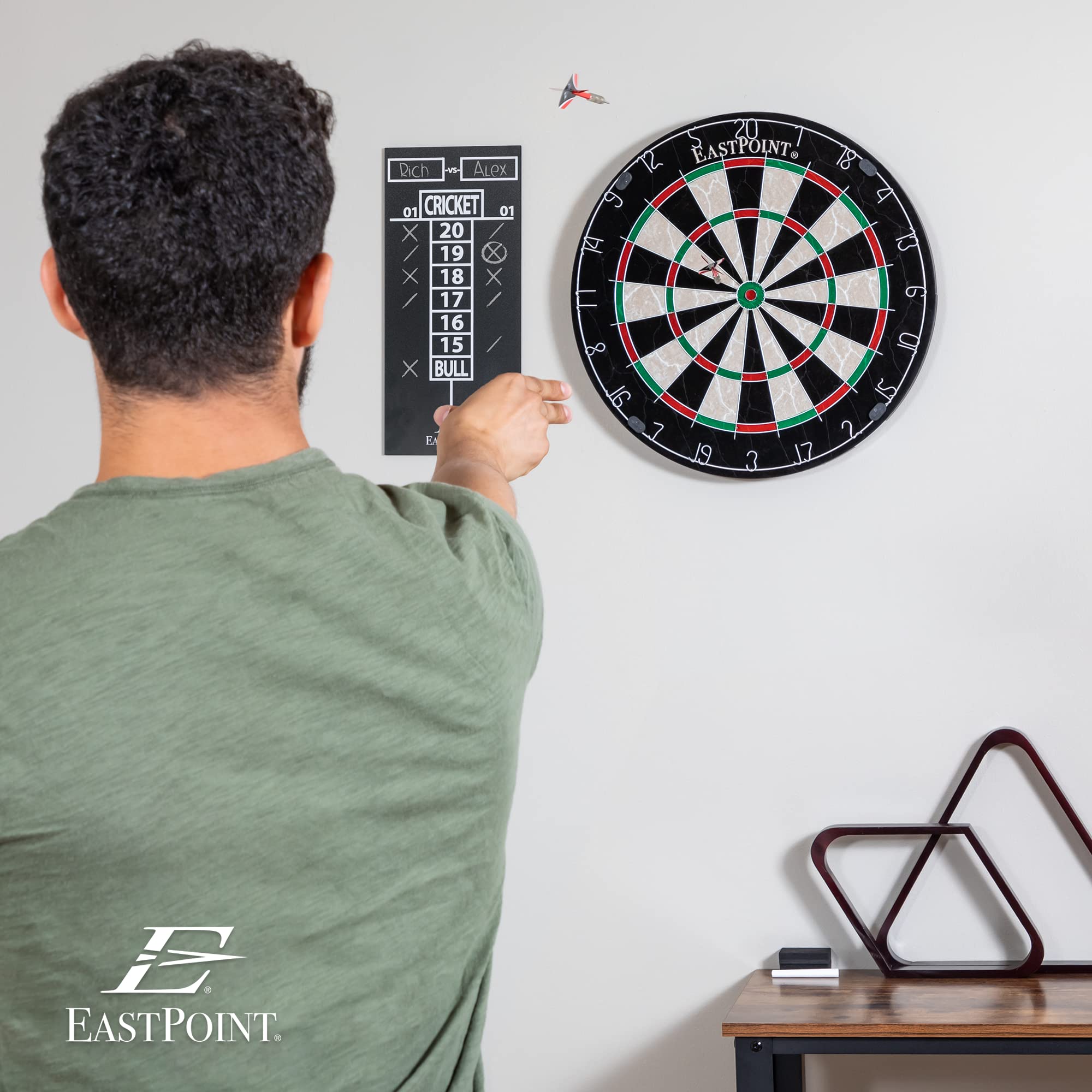 EastPoint Sports Official Size Dart Board Set with Dart Scoreboard & Accessories - Includes 6 18g Steel Tip Darts and Easy-Hang Hardware Kit - Premium Darts Set for Game Room, Man Cave & Indoor Games