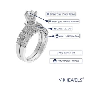 Vir Jewels 1.32 cttw SI3 Diamond Wedding Engagement Ring Bridal Set 14K White Gold Size 7