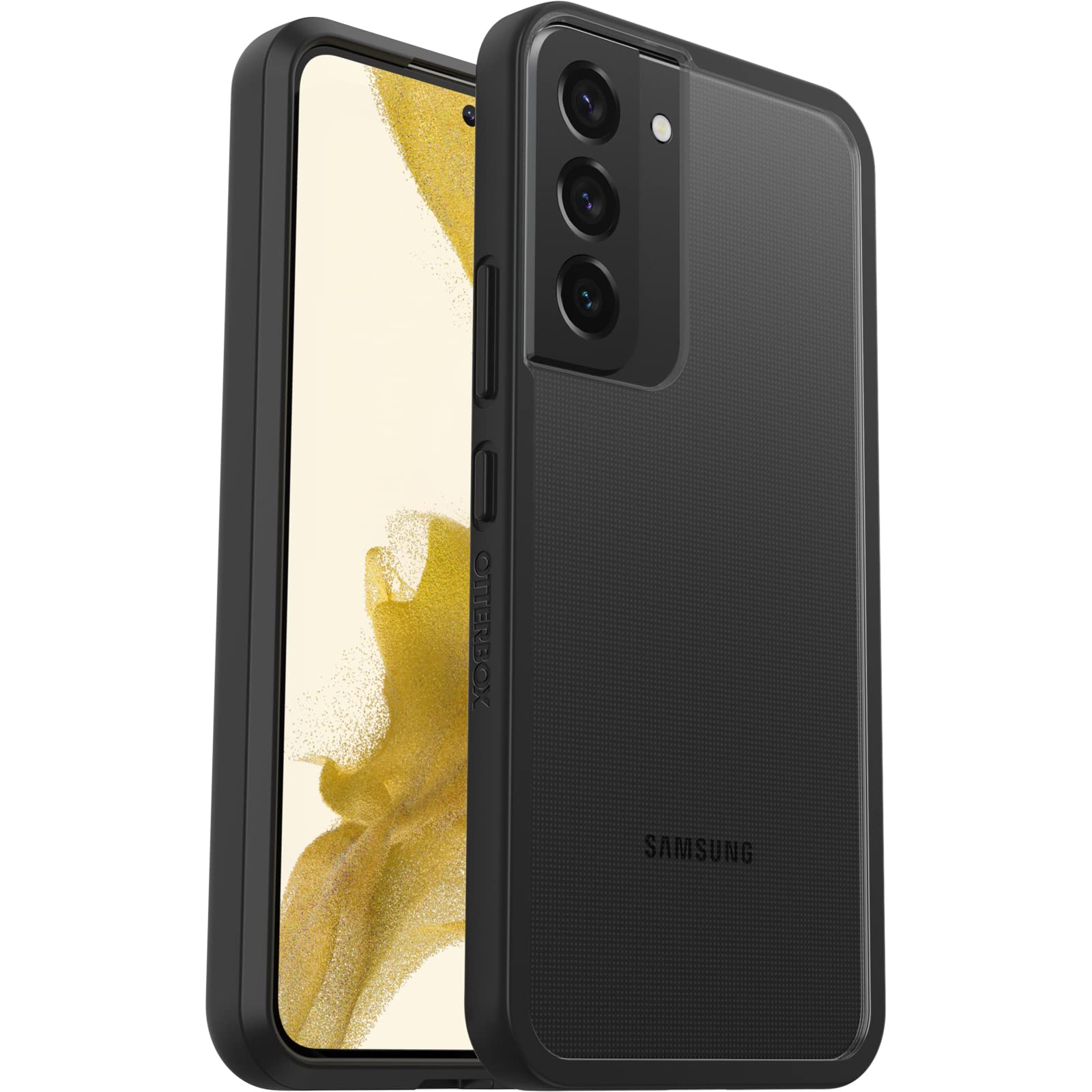 OtterBox Galaxy S22 Prefix Series Case - BLACK CRYSTAL (BLACK/CLEAR), ultra-thin, pocket-friendly, raised edges protect camera & screen, wireless charging compatible