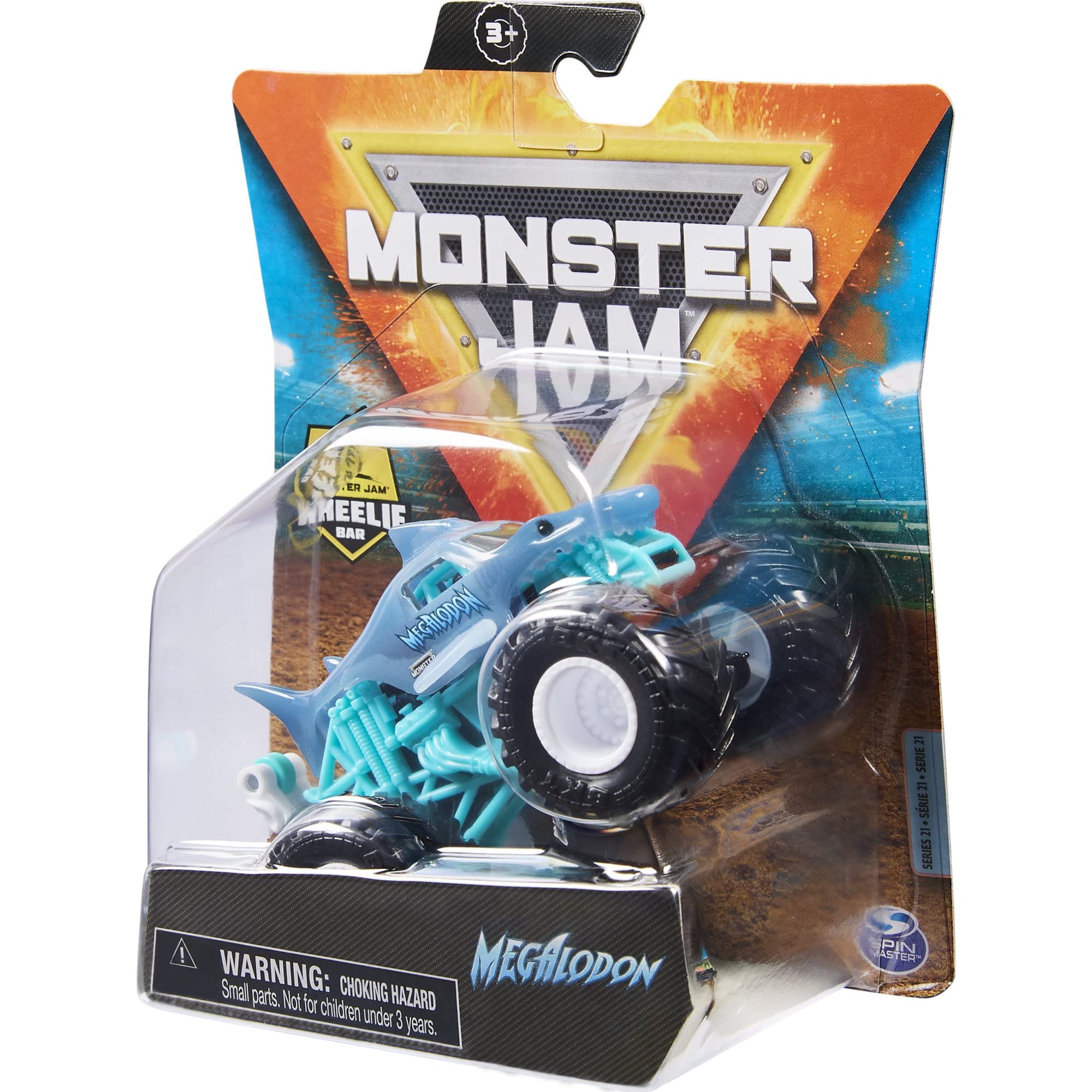 Monster Jam 2021 Spin Master 1:64 Diecast Monster Truck with Wheelie Bar: Shear Madness Megalodon