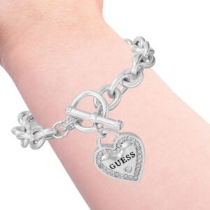 GUESS Silvertone Heart Logo Charm Toggle Bracelet