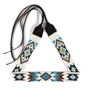 Weavish Beaded Hatband Native American Style Southwestern Cowboy Rode Handmade Head/Hat Band Collection [ ] (White,turquoise)