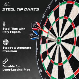 EastPoint Sports Official Size Dart Board Set with Dart Scoreboard & Accessories - Includes 6 18g Steel Tip Darts and Easy-Hang Hardware Kit - Premium Darts Set for Game Room, Man Cave & Indoor Games