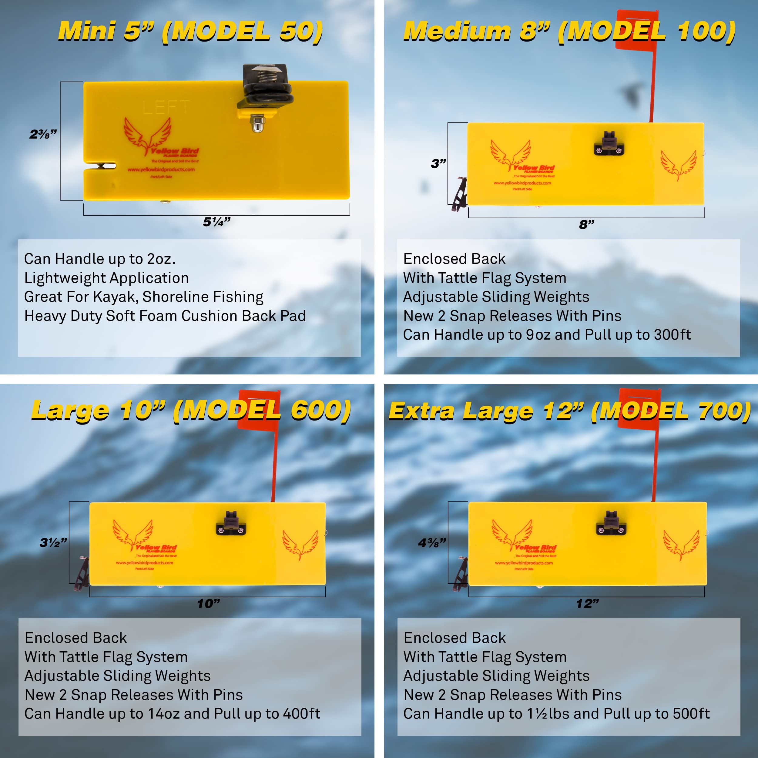 (4-Pro-Pak) Planer Boards for Fishing - Includes (2) right, (2) left - 8 inch