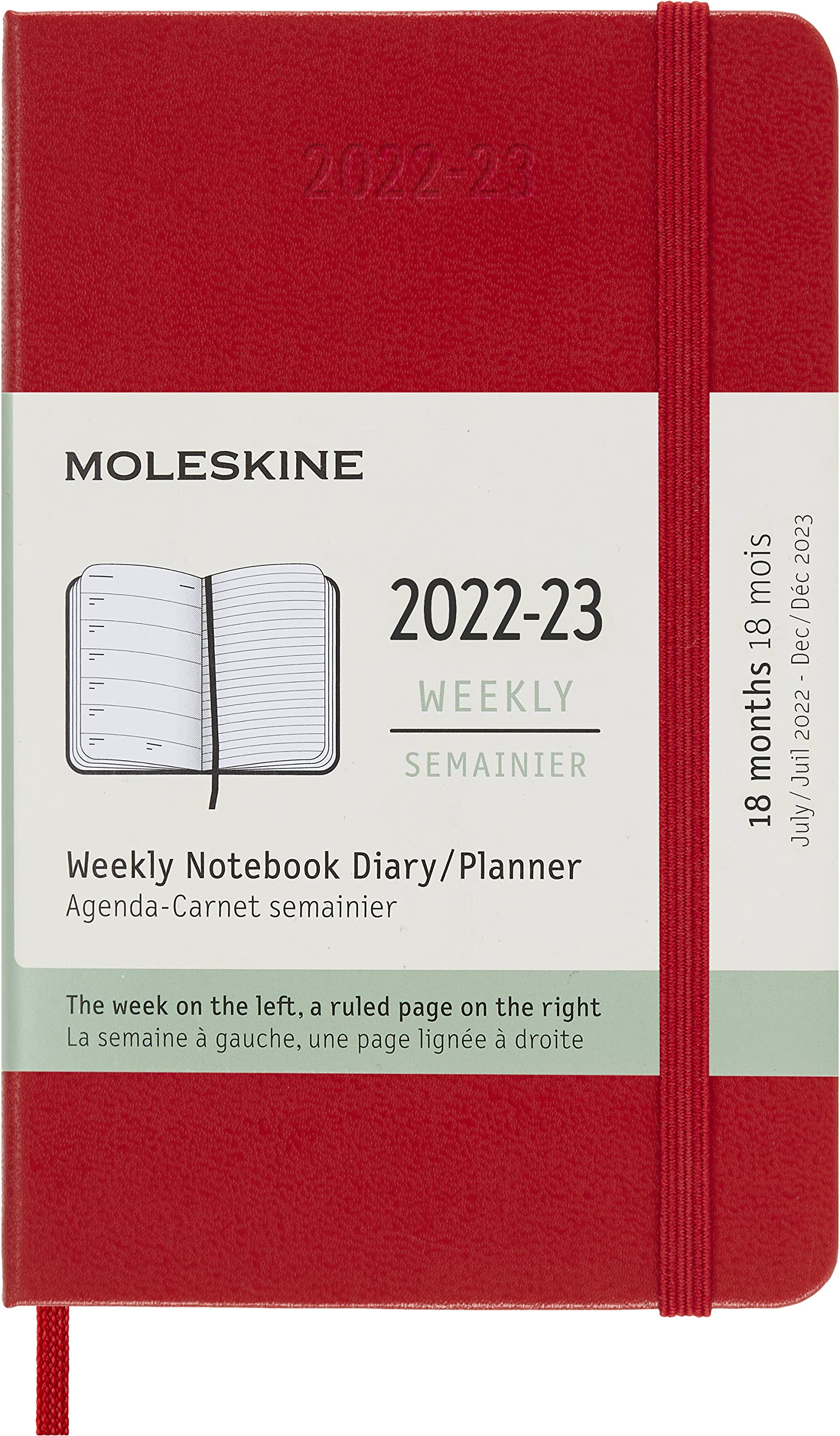 Moleskine Classic 18 Month 2022-2023 Weekly Planner, Hard Cover, Pocket (3.5" x 5.5"), Scarlet Red