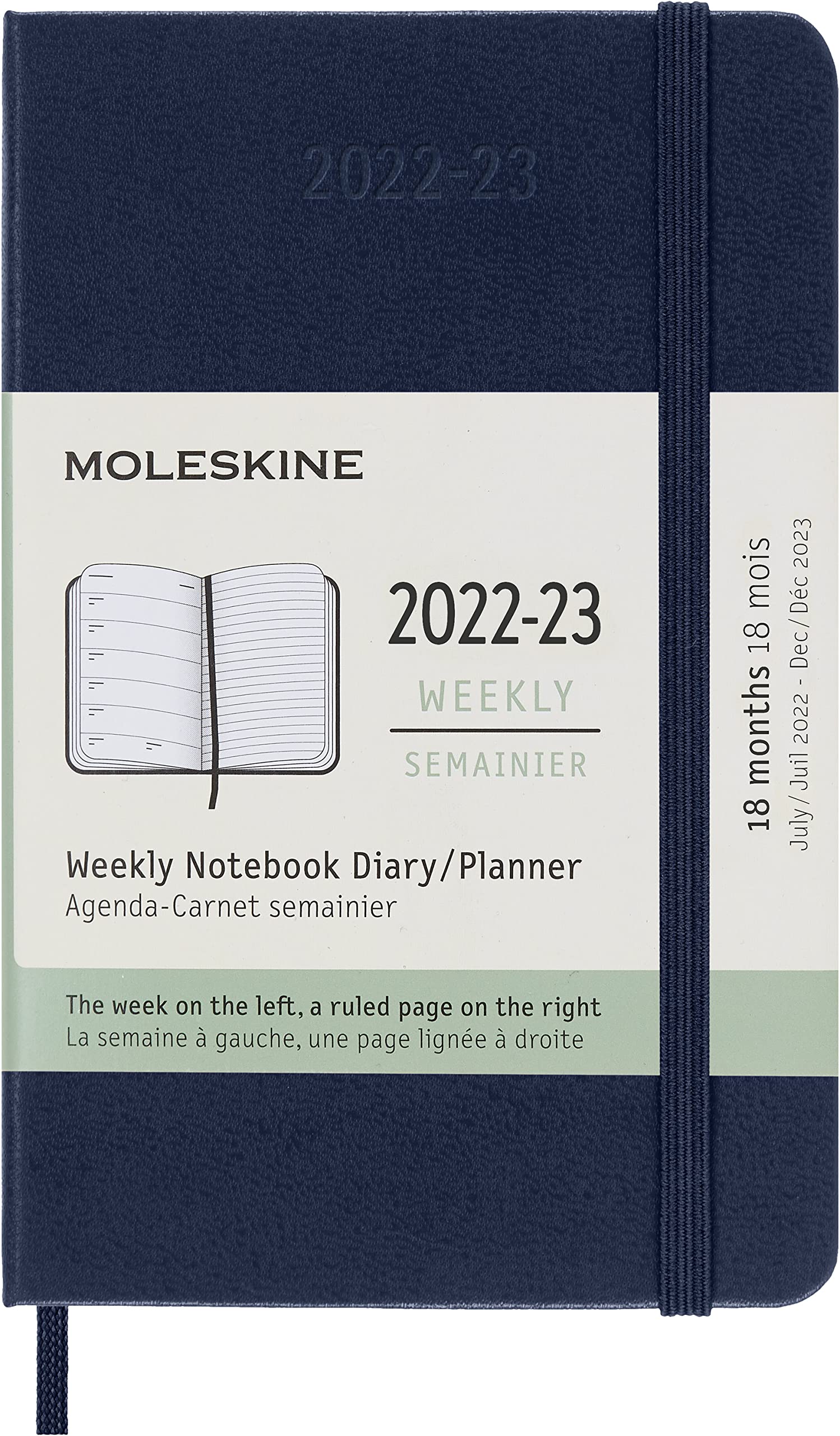 Moleskine 2023 Weekly Notebook Planner, 18M, Pocket, Sapphire Blue, Hard Cover (3.5 x 5.5)