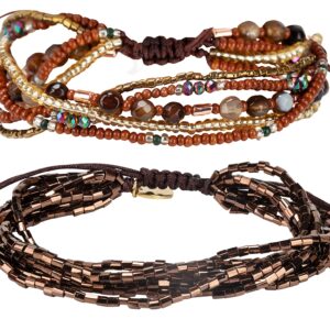 SPUNKYsoul Handmade Boho Beaded Bangle Bracelet Rope Braided Set for Women (Brown 2 PC Set)