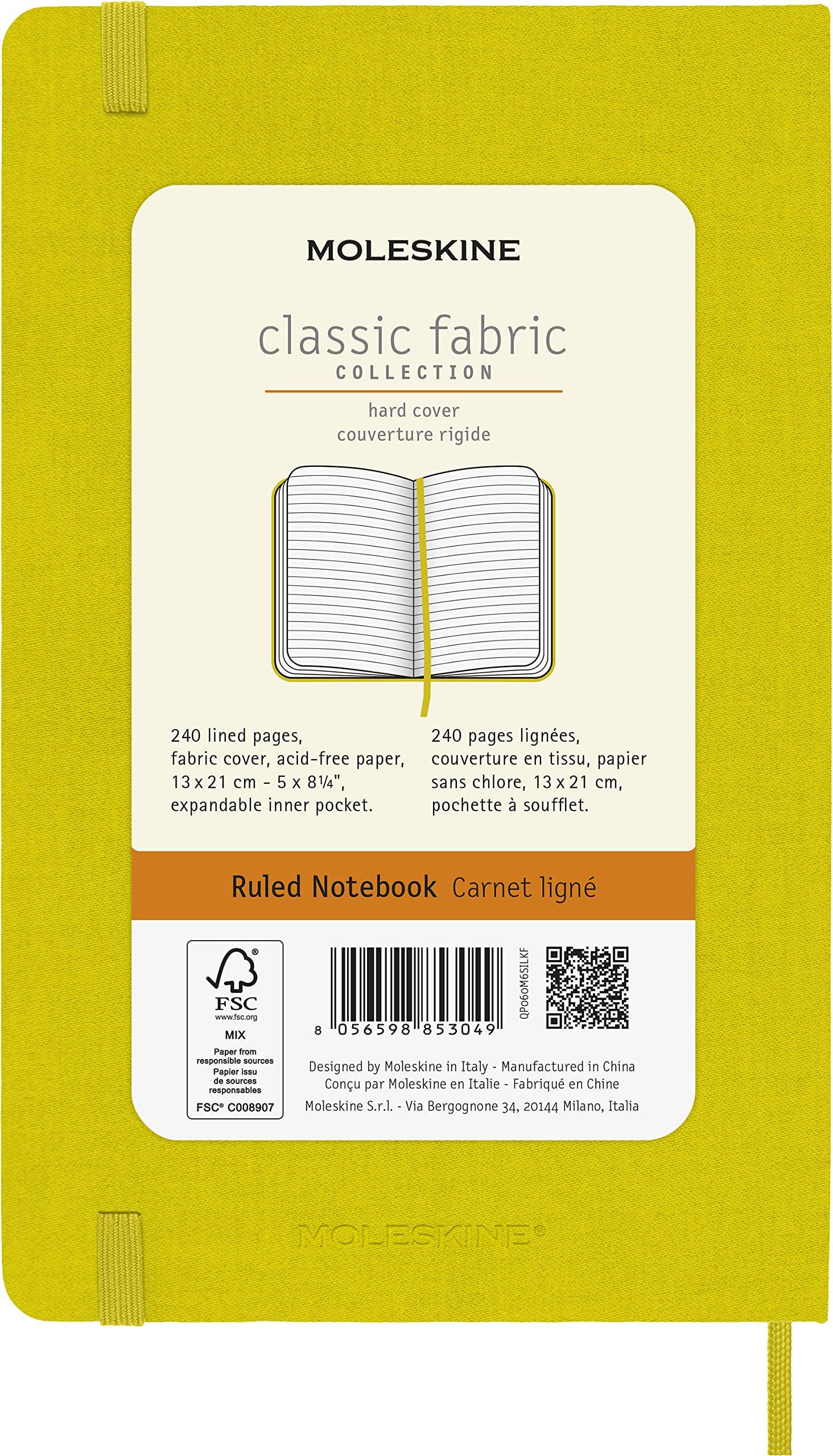 Moleskine Classic Notebook, Hard Cover, Large (5" x 8.25") Ruled/Lined, Hay Yellow (Silk), 240 Pages