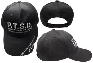 p.t.s.d. not all wounds are visible black barb barbed wire acrylic adjustable embroidered cap hat