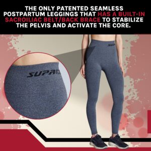 SUPACORE Women's Abdominal Support Postpartum Compression Leggings - Seamless, SI Belt Hip Stability, Joint & Muscle Support Grey Marle