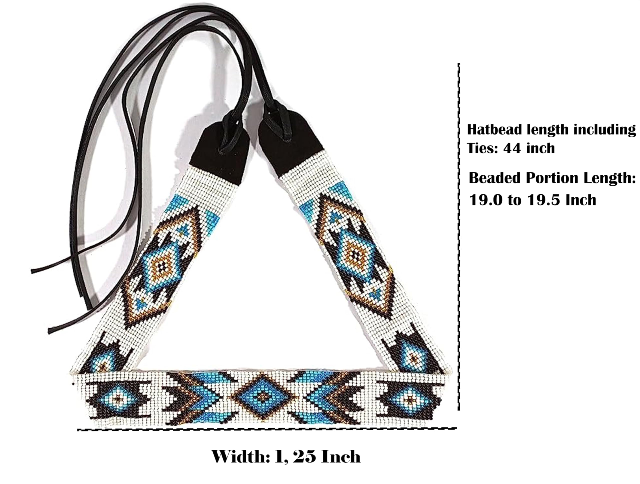 Weavish Beaded Hatband Native American Style Southwestern Cowboy Rode Handmade Head/Hat Band Collection [ ] (White,turquoise)