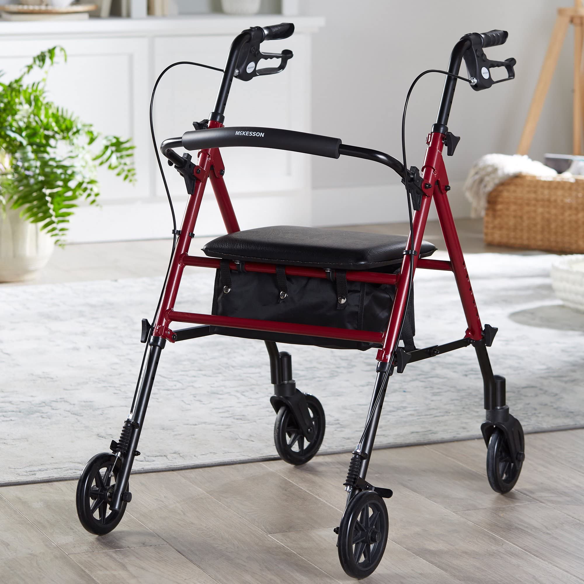 McKesson Lightweight Rollator - Walker with Wheels, Seat, Storage - Adjustable Height, 1 Count