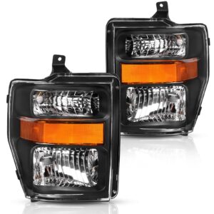 dwvo headlights assembly compatible with 2008 2009 2010 08 09 10 ford super duty headlamps replacement pair clear lens amber reflector black