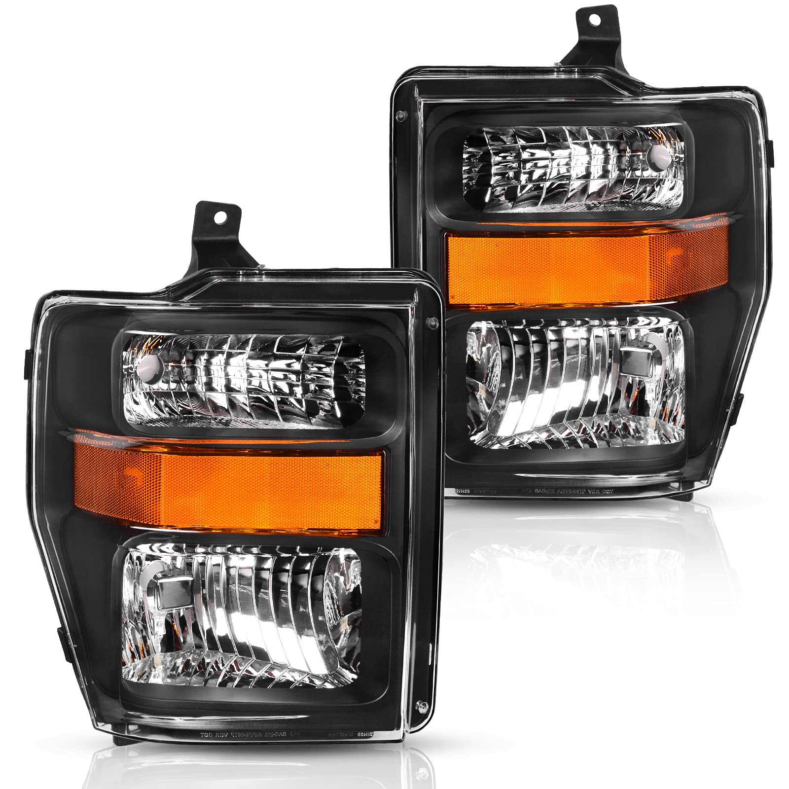 DWVO Headlights Assembly Compatible with 2008 2009 2010 08 09 10 Ford Super duty Headlamps Replacement Pair CLear Lens Amber Reflector Black