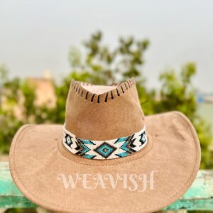 Weavish Beaded Hatband Native American Style Southwestern Cowboy Rode Handmade Head/Hat Band Collection [ ] (White,turquoise)