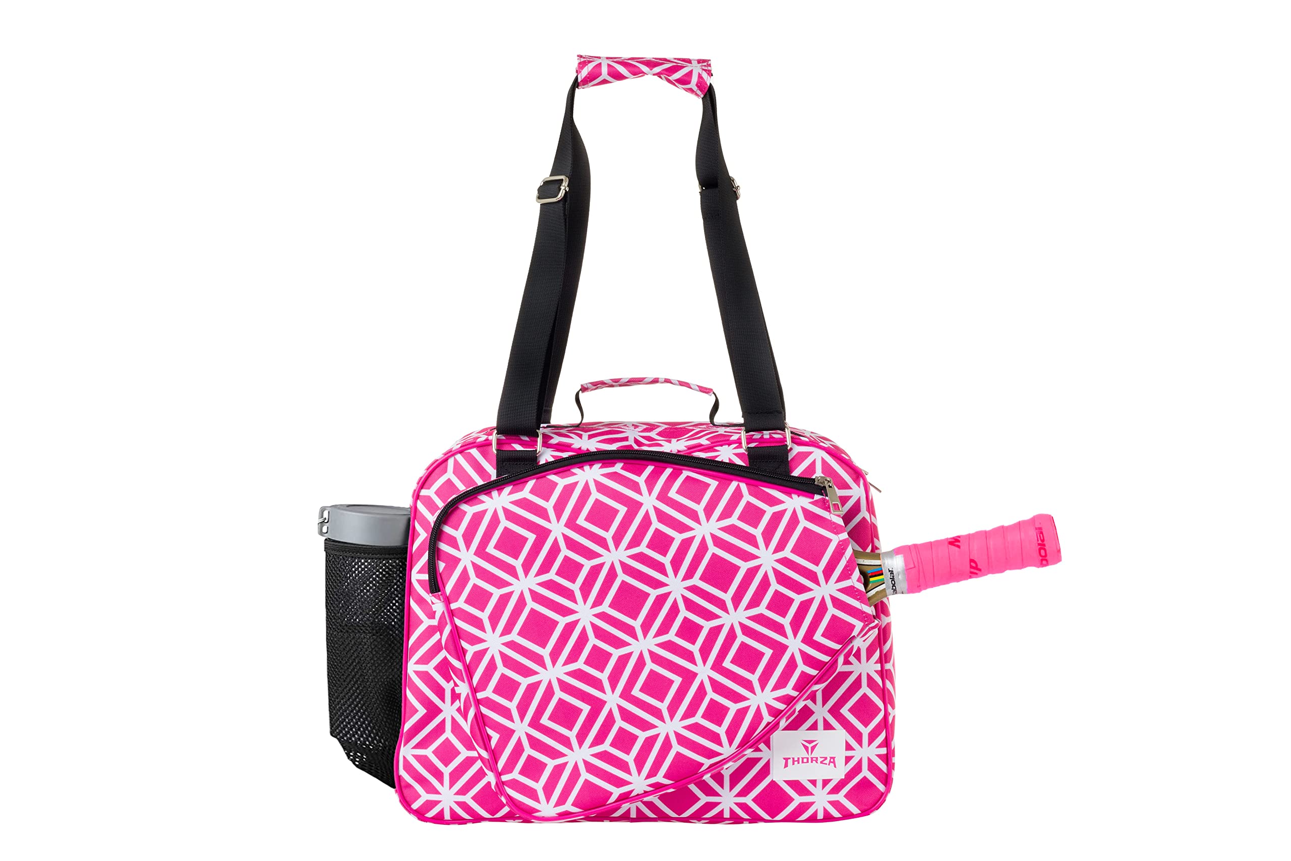 Thorza Pickleball Bag for Women with Paddle Holder, Mesh Side Pocket, Large Inner Storage, Carry Handle, and Adjustable Shoulder Strap, Sports Equipment for Amateurs and Pros, Pink