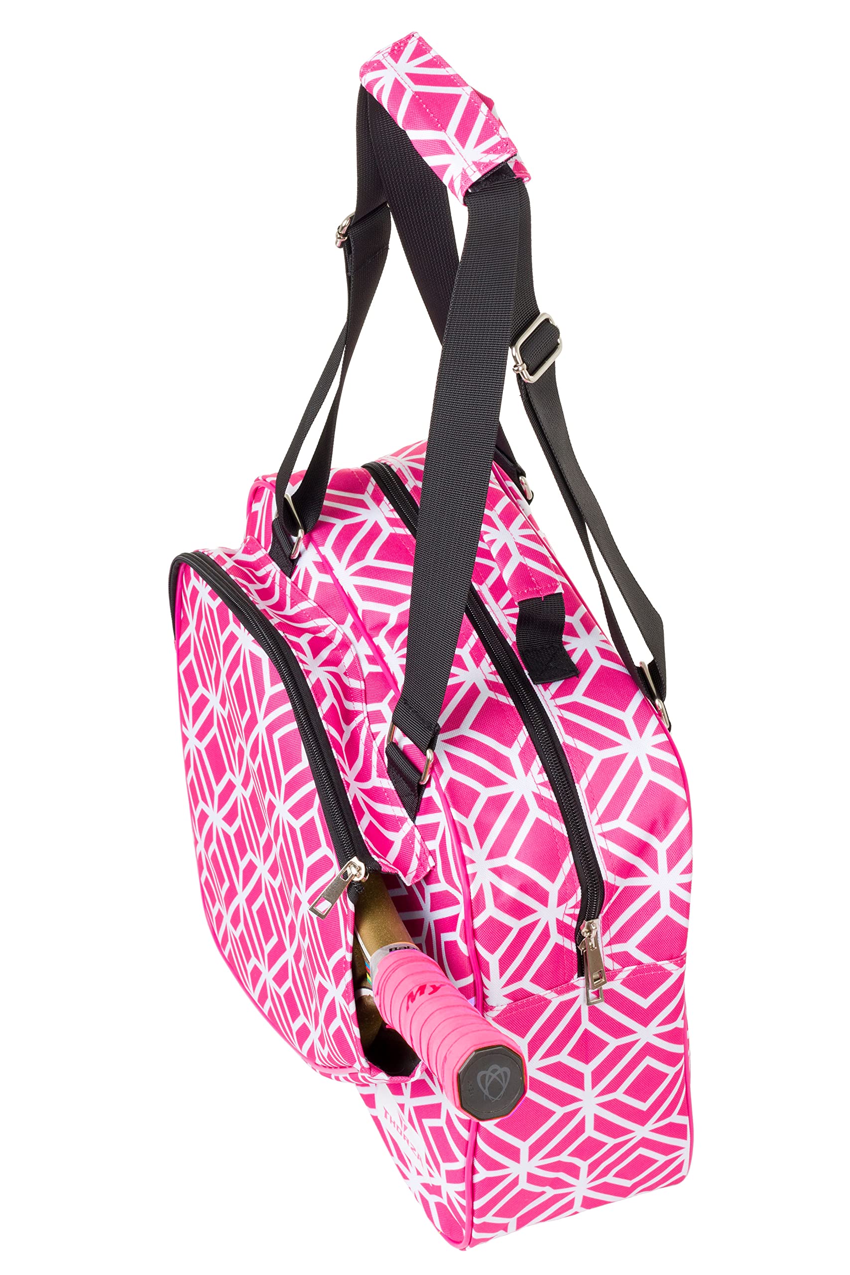 Thorza Pickleball Bag for Women with Paddle Holder, Mesh Side Pocket, Large Inner Storage, Carry Handle, and Adjustable Shoulder Strap, Sports Equipment for Amateurs and Pros, Pink