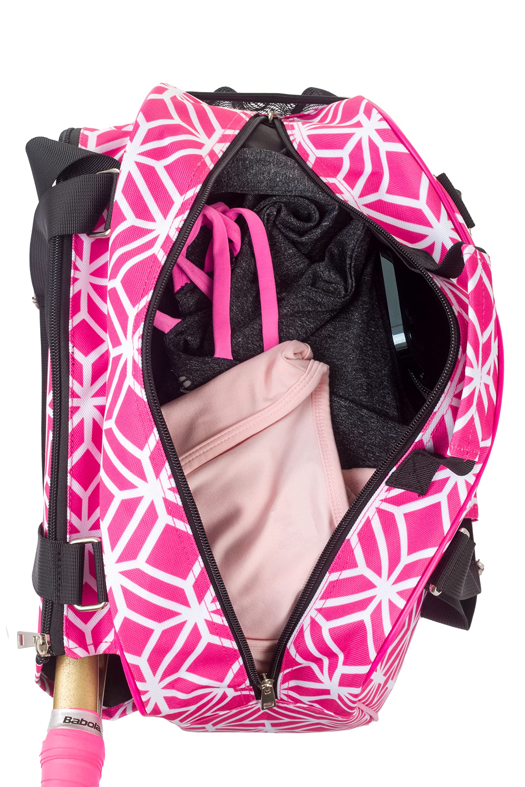 Thorza Pickleball Bag for Women with Paddle Holder, Mesh Side Pocket, Large Inner Storage, Carry Handle, and Adjustable Shoulder Strap, Sports Equipment for Amateurs and Pros, Pink