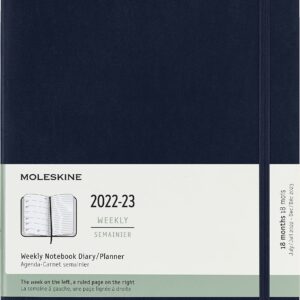 Moleskine Classic 18 Month 2022-2023 Weekly Planner, Soft Cover, XL (7.5" x 9.75"), Sapphire Blue