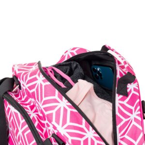 Thorza Pickleball Bag for Women with Paddle Holder, Mesh Side Pocket, Large Inner Storage, Carry Handle, and Adjustable Shoulder Strap, Sports Equipment for Amateurs and Pros, Pink