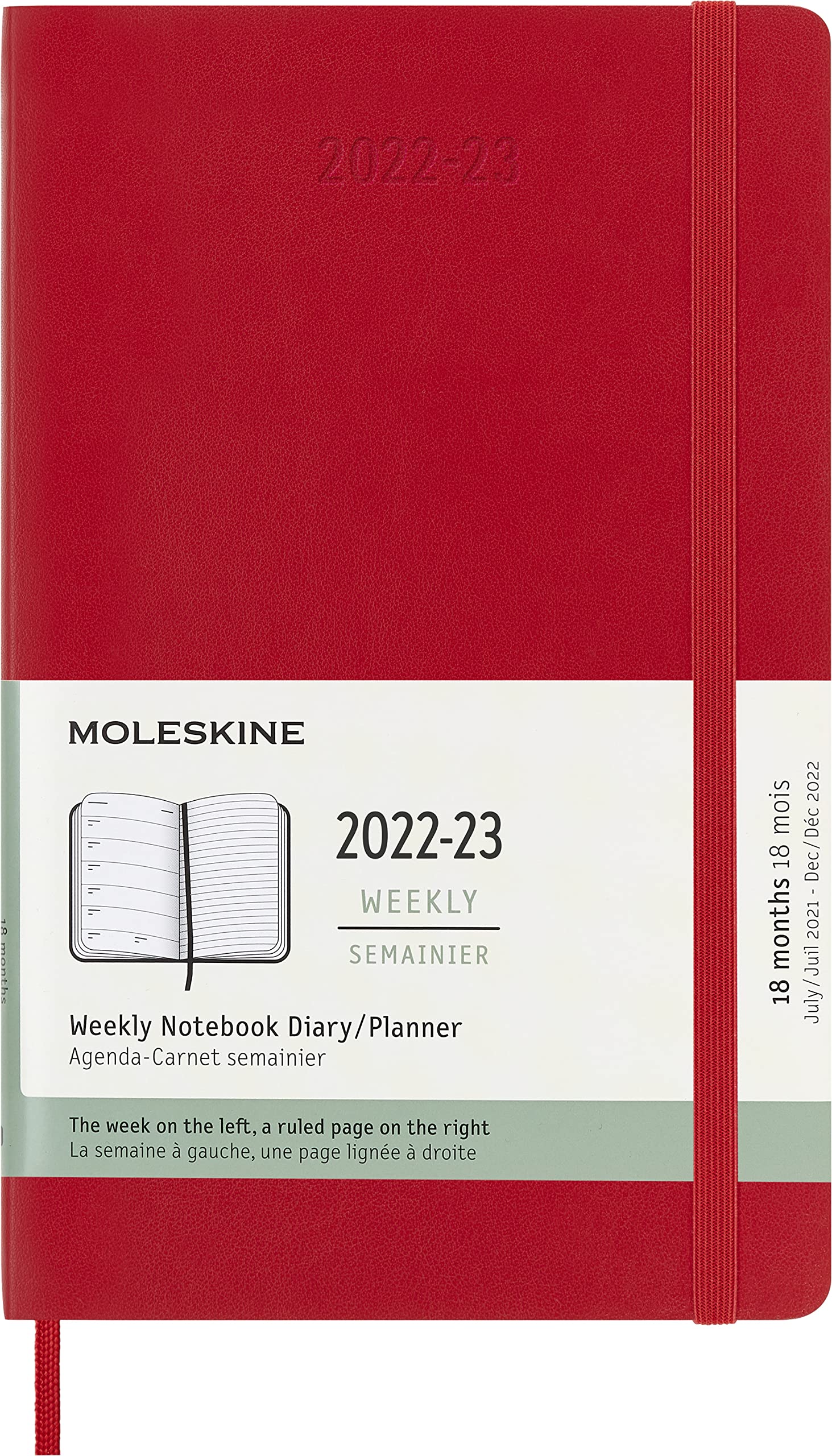 Moleskine Classic 18 Month 2022-2023 Weekly Planner, Soft Cover, Large (5" x 8.25"), Scarlet Red