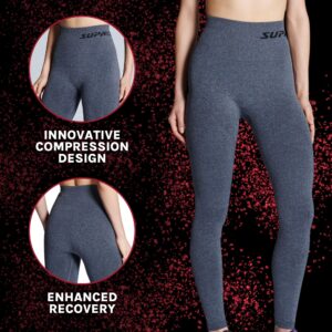 SUPACORE Women's Abdominal Support Postpartum Compression Leggings - Seamless, SI Belt Hip Stability, Joint & Muscle Support Grey Marle