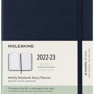 Moleskine Classic 18 Month 2022-2023 Weekly Planner, Hard Cover, Large (5" x 8.25"), Sapphire Blue