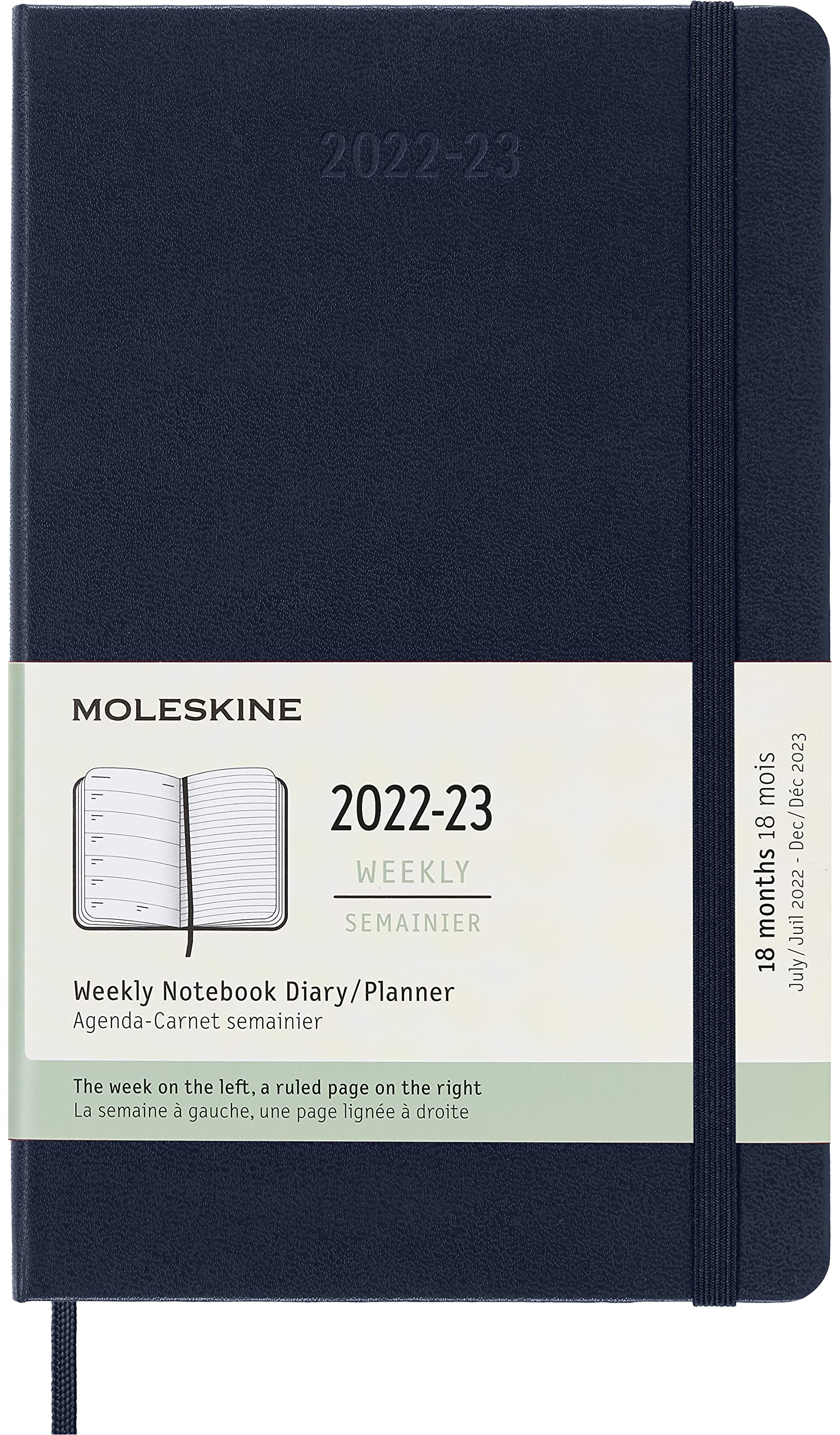 Moleskine Classic 18 Month 2022-2023 Weekly Planner, Hard Cover, Large (5" x 8.25"), Sapphire Blue