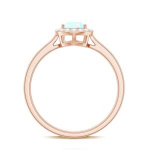 Natural Ethiopian Opal Diamond Halo Engagement Ring, AAA Quality, 5X7MM Pear Shaped Opal Teardrop Ring - Ready To Gift, 14K Rose Gold, Size:US 8.00