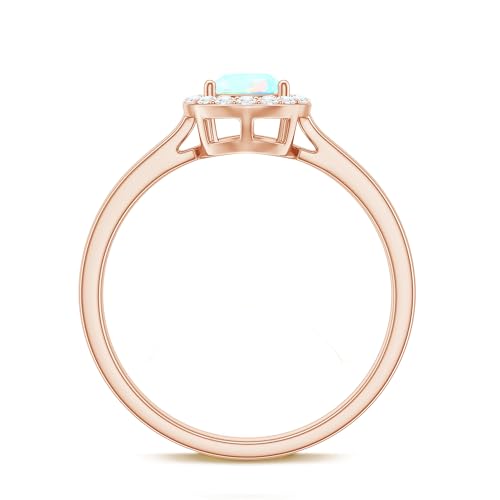 Natural Ethiopian Opal Diamond Halo Engagement Ring, AAA Quality, 5X7MM Pear Shaped Opal Teardrop Ring - Ready To Gift, 14K Rose Gold, Size:US 8.00