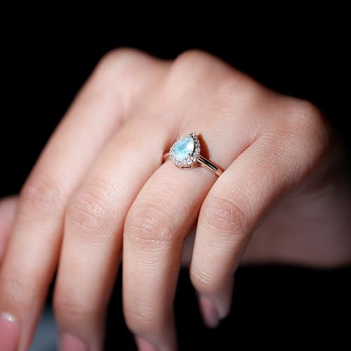 Natural Ethiopian Opal Diamond Halo Engagement Ring, AAA Quality, 5X7MM Pear Shaped Opal Teardrop Ring - Ready To Gift, 14K Rose Gold, Size:US 8.00