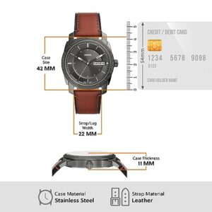 Fossil Men's Machine Quartz Stainless Steel and Leather Three-Hand Watch, Color: Smoke, Amber (Model: FS5900)