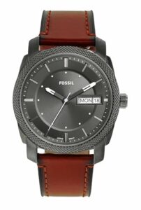 fossil men's machine quartz stainless steel and leather three-hand watch, color: smoke, amber (model: fs5900)