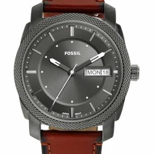 Fossil Men's Machine Quartz Stainless Steel and Leather Three-Hand Watch, Color: Smoke, Amber (Model: FS5900)