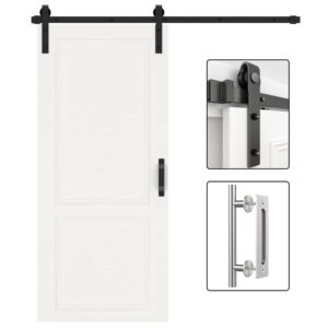 WINSOON 9FT Single Track Bypass Barn Door Hardware Double Doors Kit with 2PCS 12 Inch Sliding Barn Door Handles Black Hardware