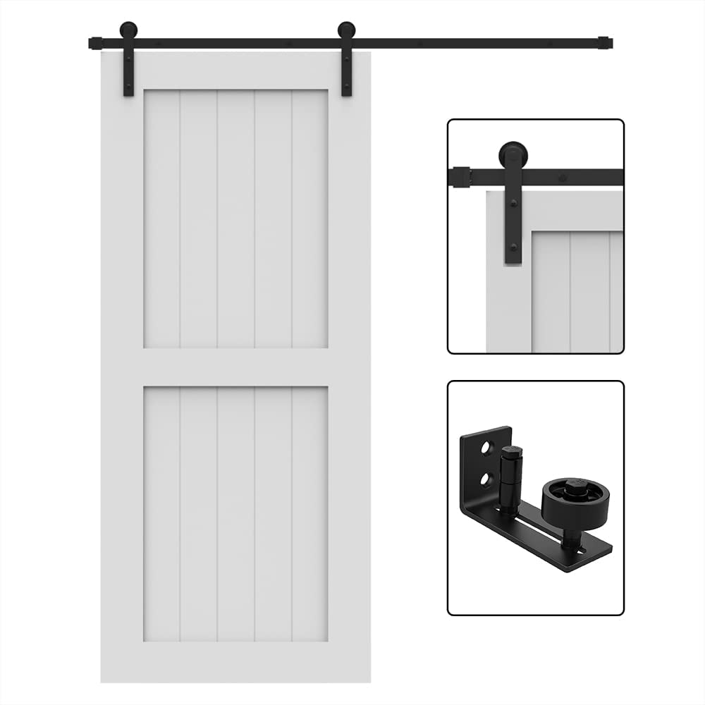 WINSOON 8FT Single Sliding Barn Door Hardware Kit with Sliding Barn Door Floor Guide Wall Mounted Hardware