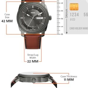 Fossil Men's Machine Quartz Stainless Steel and Leather Three-Hand Watch, Color: Smoke, Amber (Model: FS5900)