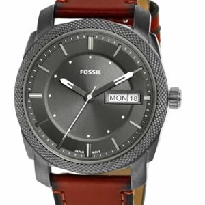 Fossil Men's Machine Quartz Stainless Steel and Leather Three-Hand Watch, Color: Smoke, Amber (Model: FS5900)