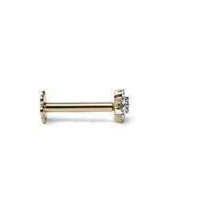 Demira Jewels Natural Diamond 14k Yellow Gold Flower Nose Lip Labret Monroe Ring Stud Screw with 8 mm long and 16 gauge thick post