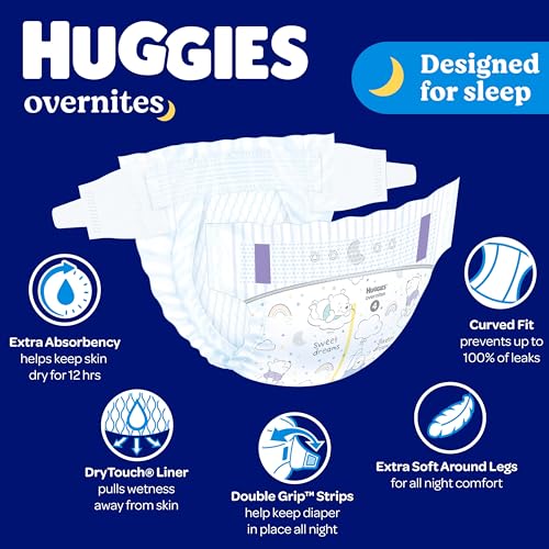 Huggies Size 5 Overnites Baby Diapers: Overnight Diapers, Size 5 (27+ lbs), 88 Ct