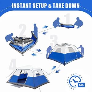 6 Person Tent, Tents for Camping,6 Person 60 Seconds Set Up Camping Tent, Waterproof Pop Up Tent with Top Rainfly, Instant Cabin Tent, Advanced Venting Design, Provide Gate Mat