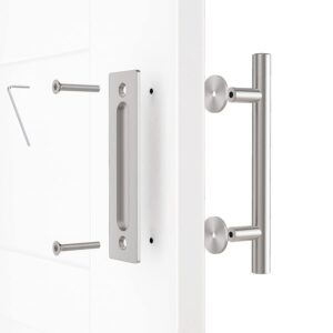 WINSOON 6.6FT Single Sliding Barn Door Hardware Roller Track Kit with Handles Brushed Nickel with Sliding Barn Door Handles Brushed Nickel