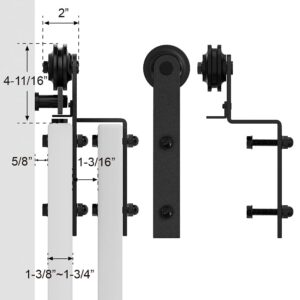 WINSOON 9FT Single Track Bypass Sliding Barn Door Hardware Kit for Double Doors with 2PCS 12 Inch Sliding Barn Door Handles Black Hardware