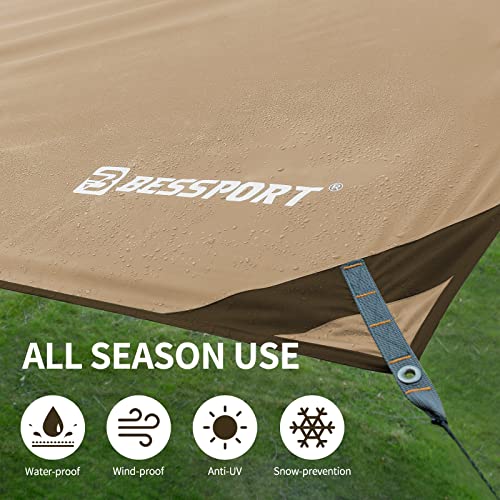 Bessport Camping Tarp, 16×9.8FT Tarp with 2 Poles, Lightweight Car Awning Sunshade, Portable Multifunctional Backpacking Tarp, PU 3000mm Waterproof Rain Fly Hammock Tarp for Outdoor,Traveling, Hilking