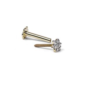 Demira Jewels Natural Diamond 14k Yellow Gold Flower Nose Lip Labret Monroe Ring Stud Screw with 8 mm long and 16 gauge thick post