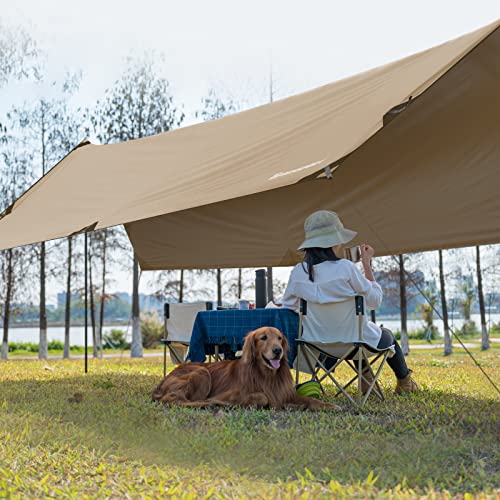 Bessport Camping Tarp, 16×9.8FT Tarp with 2 Poles, Lightweight Car Awning Sunshade, Portable Multifunctional Backpacking Tarp, PU 3000mm Waterproof Rain Fly Hammock Tarp for Outdoor,Traveling, Hilking