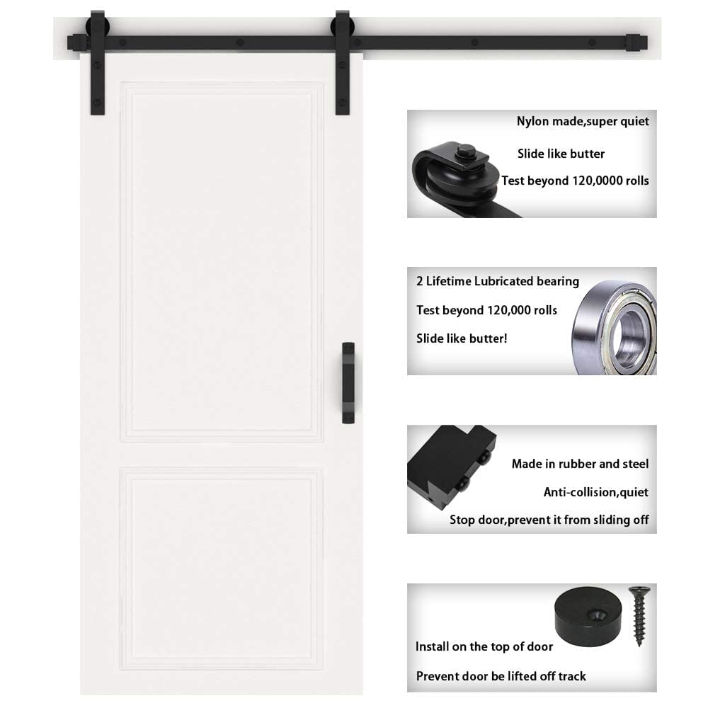 WINSOON 9FT Single Track Bypass Barn Door Hardware Double Doors Kit with 2PCS 12 Inch Sliding Barn Door Handles Black Hardware