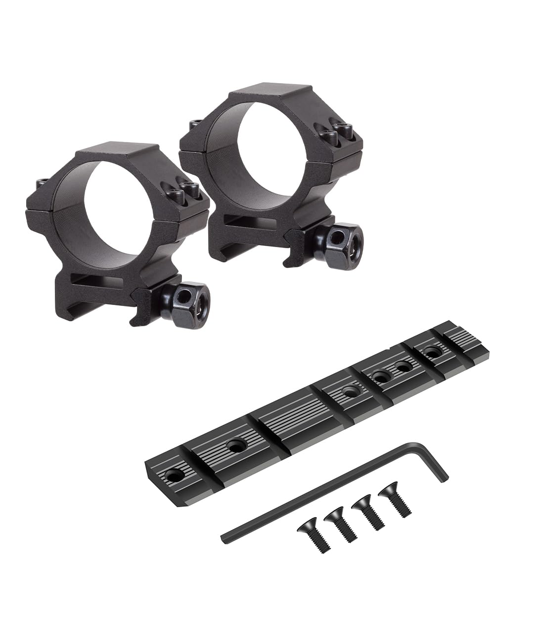 GOTICAL Ruger 10/22 Weaver and 3/8" Dovetail Mount Dovetail Predrilled Receiver Rail Mount Adapter (Black) (Rugar Rail with 30 mm Low Profile Rings)