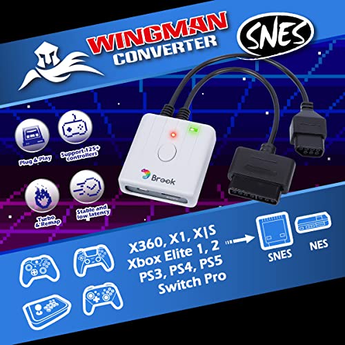 Brook Wingman SNES Converter - Retro Gaming Controllers Converter For XB Series X/S, One, 360/PS5/PS3/PS4 and Switch Pro controllers on NES, SNES, New FC, and SFC retro gaming consoles